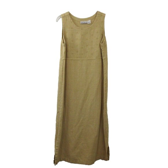 2-Piece 100% Linen Lagenlook Midi Sleeveless Dress-Button Jacket Set Sz Large - Picture 3 of 12